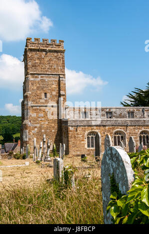 St Nicholas was built as the Parish Church of Abbotsbury, along side the Abbey Church of St Peter, in the late 14th or early 15th century. Stock Photo