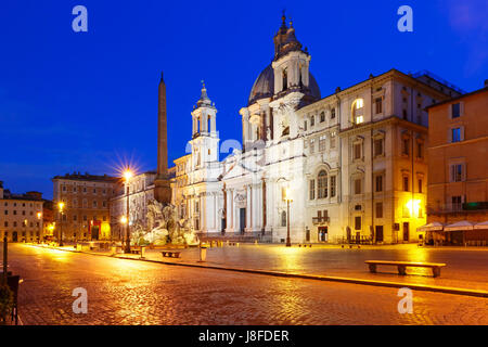 Piazza Navona Square at night, Rome, Italy. Stock Photo