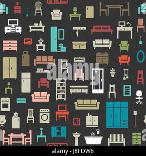 Vector seamless pattern background with home furniture icons 2 Stock Vector