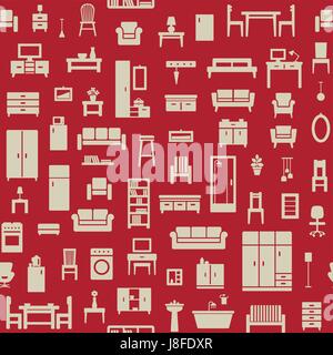 Vector seamless pattern background with home furniture icons 6 Stock Vector