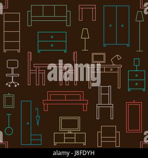 Vector seamless pattern background with home furniture outline icons 1 Stock Vector