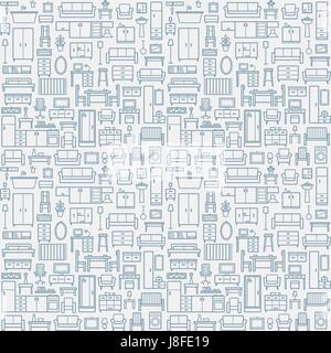 Vector seamless pattern background with home furniture outline icons 9 Stock Vector