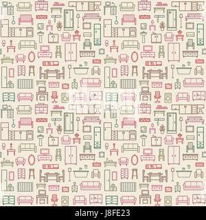 Vector seamless pattern background with home furniture outline icons 10 Stock Vector