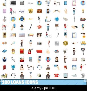 100 loans icons set, cartoon style Stock Vector