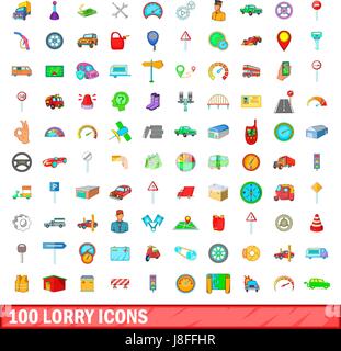 100 lorry icons set, cartoon style Stock Vector