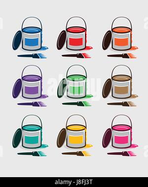 set of clean paint buckets with various colors. Stock Vector