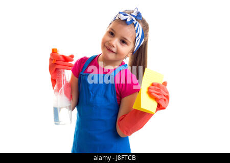 https://l450v.alamy.com/450v/j8ftcb/little-funny-girl-with-ponytail-in-pink-shirt-and-blue-apron-with-j8ftcb.jpg