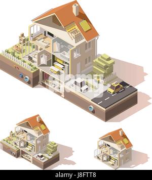 Vector isometric low poly house cross-section Stock Vector