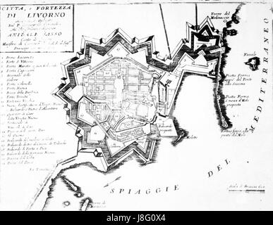 Livorno map of the town (1696) by Vincenzo Coronelli 01 Stock Photo - Alamy