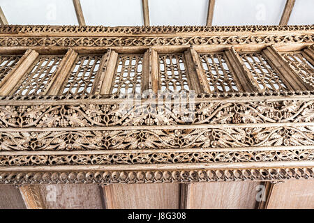 Detail of carved rood screen in Patricio (Partrishow) church of St Issui, Powys, Wales, UK Stock Photo