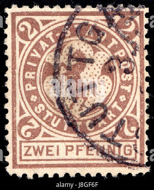 Germany Stuttgart 1886 local stamp   2 used (2) Stock Photo