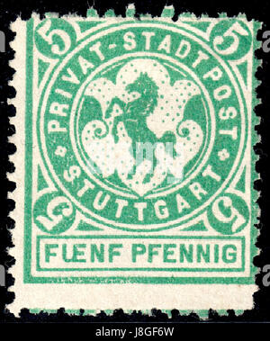 Germany Stuttgart 1886 local stamp 5pf   4 unused Stock Photo