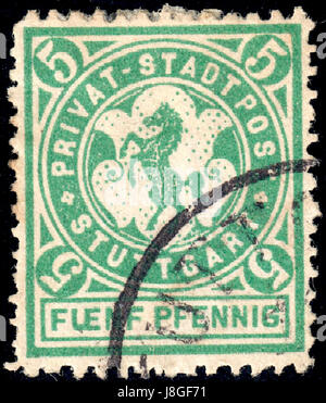 Germany Stuttgart 1886 local stamp 5pf   4 used Stock Photo