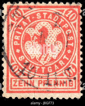 Germany Stuttgart 1886 local stamp 10pf   5 used Stock Photo