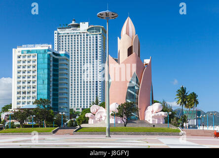 Nha Trang, Vietnam - December 09, 2015: Daytime view of Tram Huong (Lotus Flower) Tower and Nha Trang skyline in a sunny day on December 9, 2015, Nha  Stock Photo