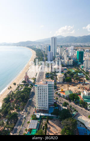 Nha Trang, Vietnam - January 5, 2016: Panoramic daytime view of Nha Trang city, popular tourist destination in Vietnam on January 05, 2016 in Nha Tran Stock Photo