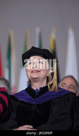 Wellesley, MA, USA. 26th May 2017.  2016 United States Democratic Presidential Candidate Hillary Clinton (Wellesley class of 1969) returned to speak to the 2017 Wellesley College graduating class.  Former First lady, Secretary of State and U.S. senator from the state of New York returned to speak during the 2017 Wellesley College commencement forty-eight years after she gave the first commencement speech in 1969 as a student. Stock Photo