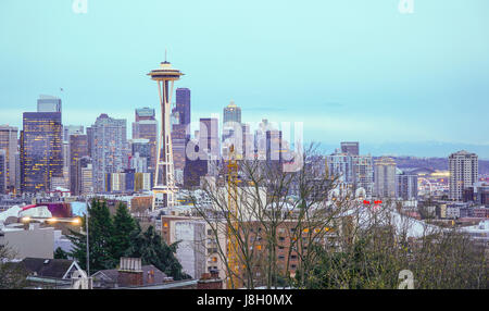 The Skyline of Seattle - aerial view from Kerry Park - SEATTLE / WASHINGTON - APRIL 11, 2017 Stock Photo