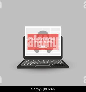 Locked Device, Encrypted Files, Lost Documents, Ransomware Attack - Virus Infection, Malware, Fraud, Spam, Phishing, Email Scam, Hacking - IT Security Stock Vector