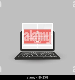 Locked Device, Encrypted Files, Lost Documents, Ransomware Attack - Virus Infection, Malware, Fraud, Spam, Phishing, Email Scam, Hacking - IT Security Stock Vector