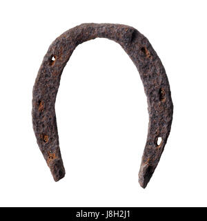 Isolated objects: very old rusty horseshoe, isolated on white background Stock Photo
