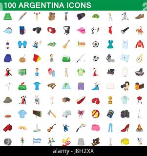 100 argentina icons set, cartoon style Stock Vector