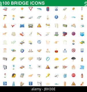 100 bridge icons set, cartoon style Stock Vector