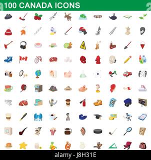 100 canada icons set, cartoon style Stock Vector