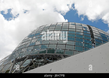 A sail design made of solar panels used to produce power for the Cité musicale de l’ile Seguin, Boulogne-Billancourt. Paris, France. Photovoltaic sola Stock Photo