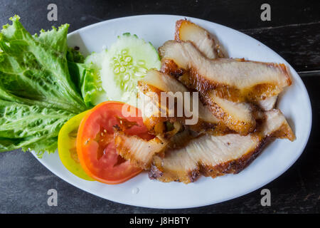 Grill pork neck on white plate. Stock Photo