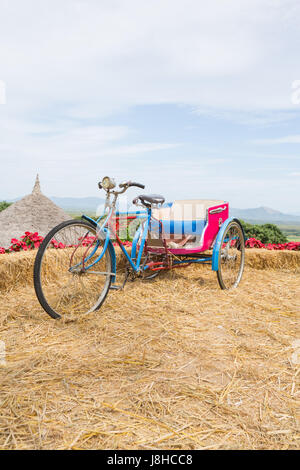 The old three-wheeled bicycle show. Stock Photo