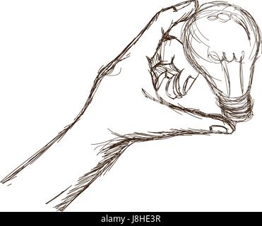 engraved hand holding bulb light image Stock Vector