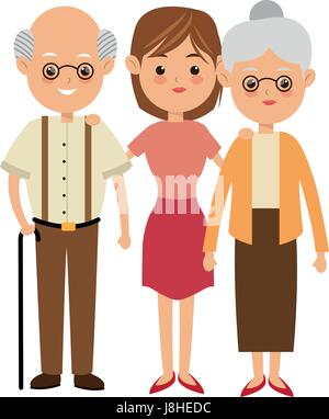 Cartoon kids boy and girl grand children with their grandparents Stock ...