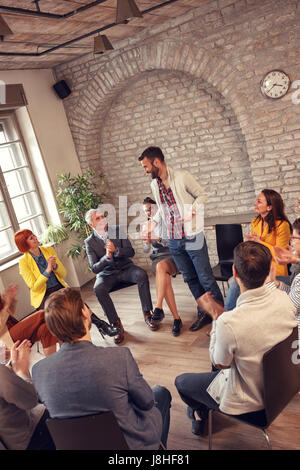 group therapy meeting- business people diverse discussion Stock Photo