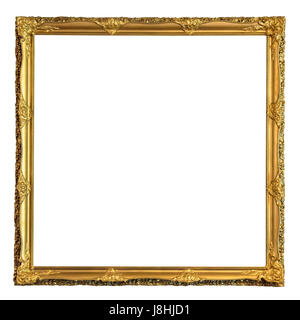 Square decorative golden picture frame isolated on white background with clipping path Stock Photo