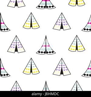 Indian teepee white vector white seamless pattern. Minimalistic style background for baby textile fabric and apparel. Stock Vector