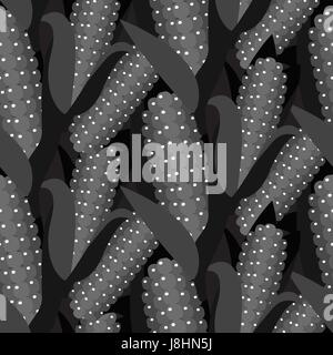 Corn seamless pattern vector illustration. Maize ear or cob. Yellow sweetcorn and seeds grayscale dense background. Stock Vector