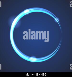 Glow effect eclipse circle vector. Neon light blue rings on dark gradient background. Abstract round object. Stock Vector