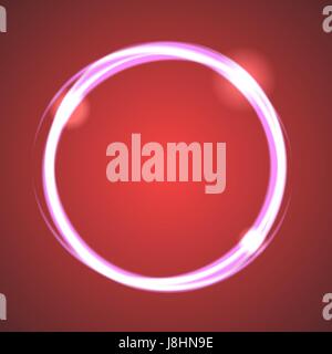 Glow effect eclipse circle vector. Neon light rings on dark red gradient background. Abstract round object. Stock Vector
