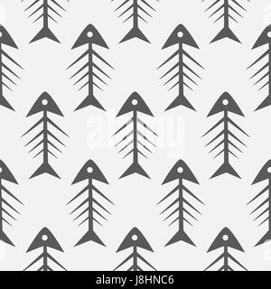 Fish bone monochrome seamless vector pattern. Black and white fishbone textile pattern design. Stock Vector