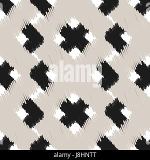 Ikat scribble swabs vector seamless pattern. Abstract geometric background for fabric, print or wrapping paper. Beige and black design. Stock Vector