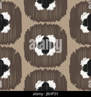 Ikat ogee squares vector seamless pattern. Abstract geometric background for fabric, print or wrapping paper. Brown and beige design. Stock Vector