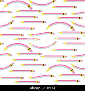Pink pencil cartoon seamless pattern. Stock Vector