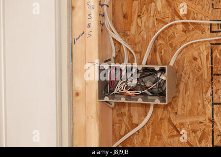 Electrical wiring being done on new house Stock Photo