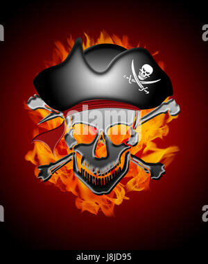 hat, cross, skull, fire, conflagration, leader, captain, chieftain, chief, Stock Photo