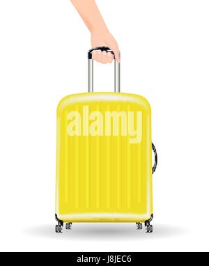 real yellow wheeled travel bag with hand Stock Vector