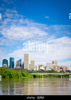 The skyline of Edmonton, Alberta, Canada, as seen from the North Saskatchewan River. Stock Photo