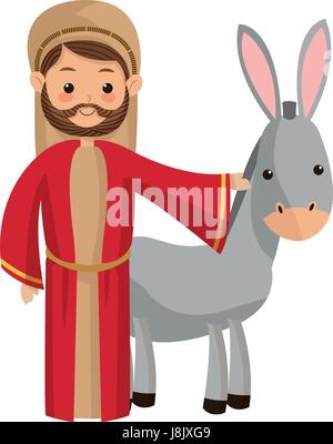 saint joseph with donkey manger cartoon Stock Vector