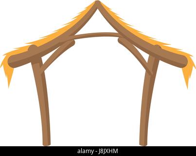 wooden hut house manger design image Stock Vector