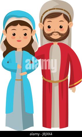 cute cartoon couple virgin mary and joseph Stock Vector